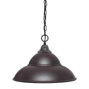 Kingston 100-Watt 1 Light Dark Granite Shaded Pendant Light with 16 in. Dark Granite Metal Shade, No Bulb Included