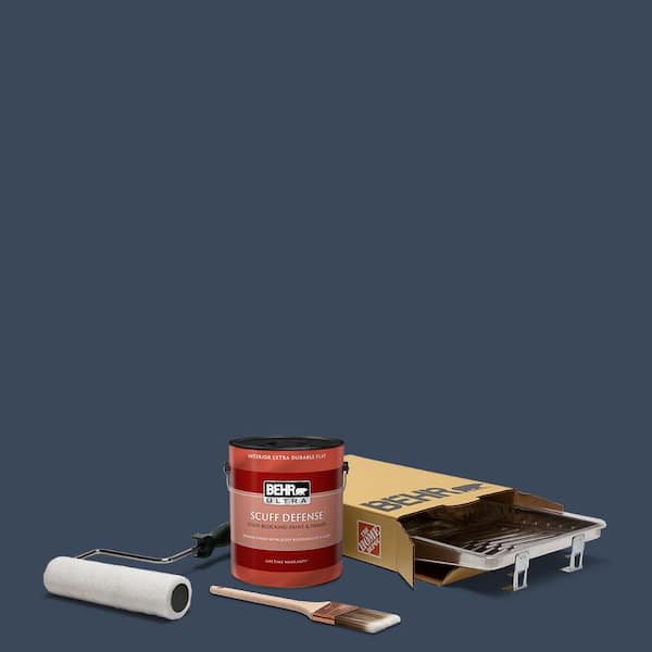 BEHR 1 gal. #M500-7 Very Navy Ultra Extra Durable Flat Interior Paint and 5-Piece Wooster Set All-in-One Project Kit