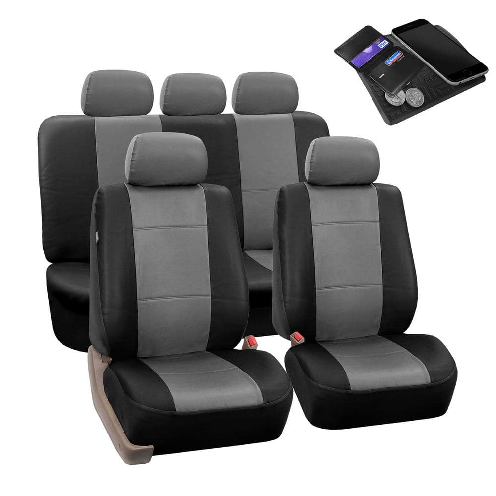 Premium PU Leather Seat Covers Full Set FH Group Color: Gray/Black
