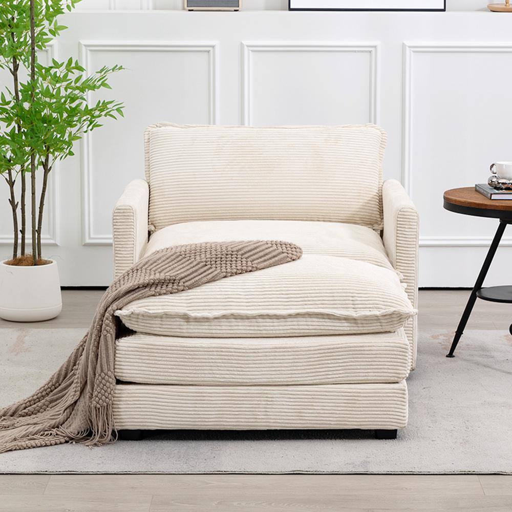 Beige Corduroy Club Chair with Ottoman and Metal Frame