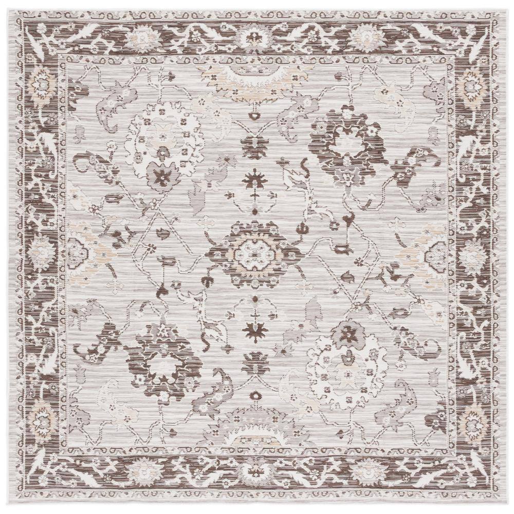 Sunrise Gray/Beige Black 7 ft. x 7 ft. Floral Border Reversible Indoor/Outdoor Square Area Rug price history on PriceWatchPro
