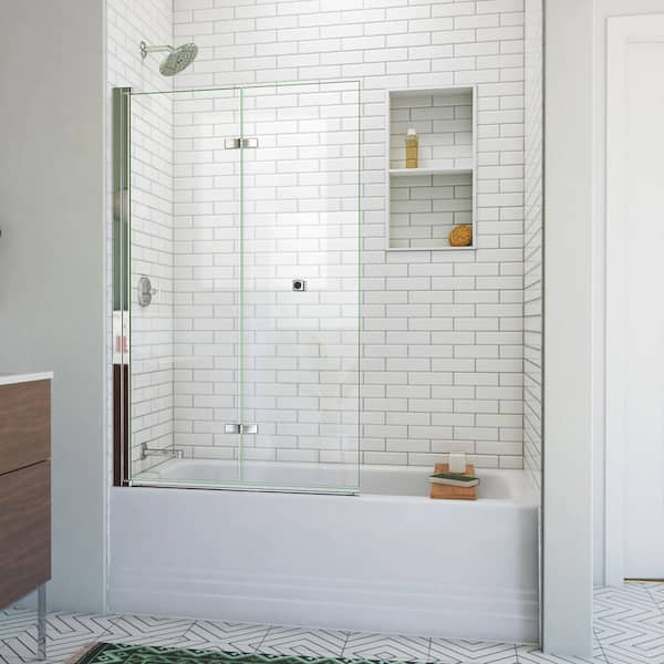 36"x55" Bi-fold Bathtub Sliding Shower Door Enclosure 1/4" Clear Glass Screen 