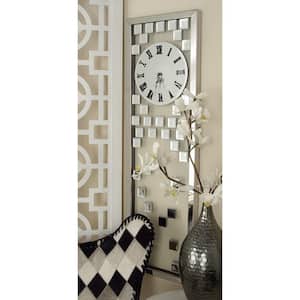 13 in. x 42 in. Silver Glass Beveled Mirrored Wall Clock
