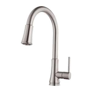 Transitional Single Handle Pull Down Sprayer Kitchen Faucet in Stainless Steel