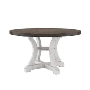Wicks Distressed White and Gray Wood Round 54 in. Pedestal Dining Table (Seats 4)