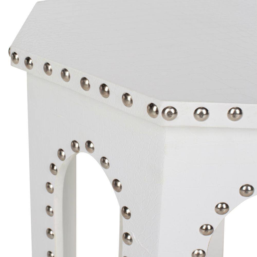 Transitional Octagonal White Wood & Metal End Table 16"