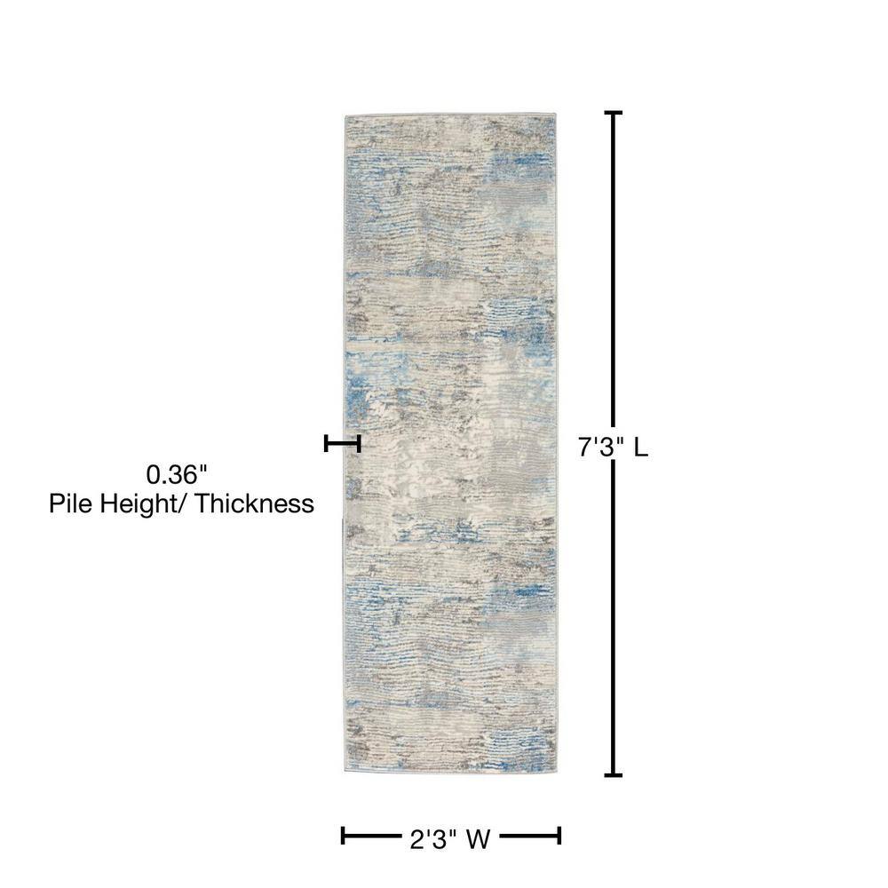 Ivory Grey Blue Hand-knotted Abstract Synthetic Runner Rug