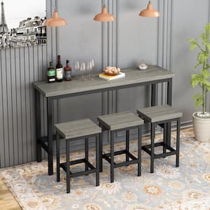 Counter Height Extra Long Dining Table Set with 3-Stools Pub Kitchen Set Side Table with Footrest