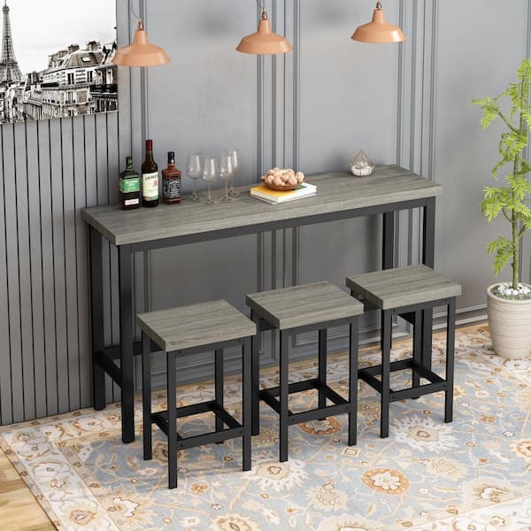 Counter Height Extra Long Dining Table Set with 3-Stools Pub Kitchen Set Side Table with Footrest