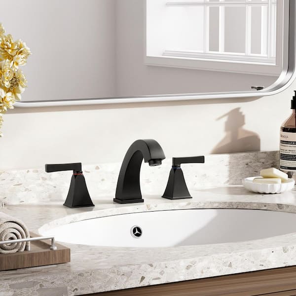 8 in. Widespread Double Handle Bathroom Faucet with Drain Kit Included in Matte Black