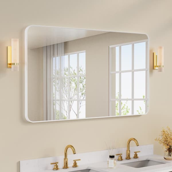 BELLA 55 in. W. x 32 in. H Rectangular Aluminum Framed Wall-Mounted Bathroom Vanity Mirror in White