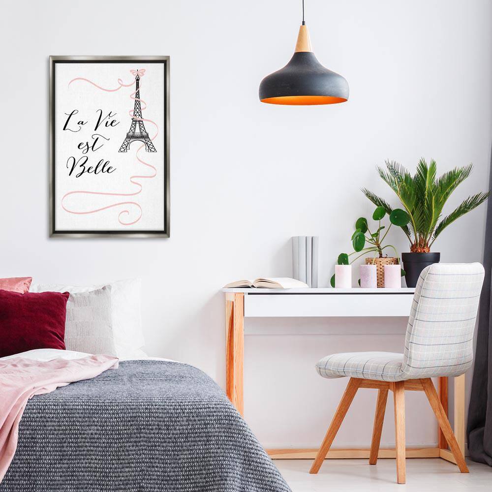 Life Is Beautiful French Phrase by Martina Pavlova Gray Floater Frame Typography Graphic Art Print 31 in. x 21 in.