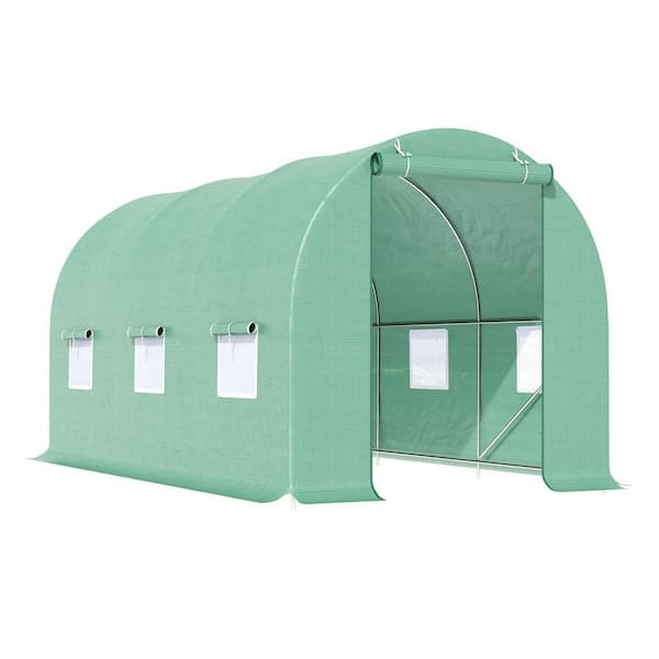 14.5 ft. W x 6.25 ft. D x 6.5 ft. H Walk-in Tunnel Greenhouse Plant Growing House with Door and Ventilation Window-Green