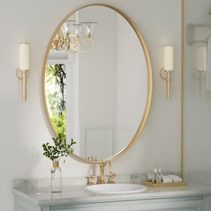 22 in. W x 30 in. H Medium Oval Mirrors Metal Framed Wall Mirrors Bathroom Vanity Mirror Decorative Mirror in Gold