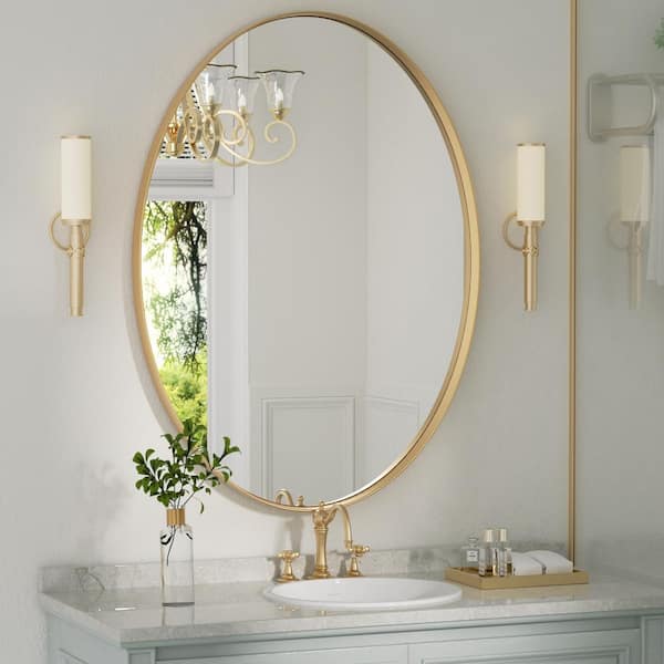 PAIHOME 22 in. W x 30 in. H Medium Oval Mirrors Metal Framed Wall Mirrors Bathroom Vanity Mirror Decorative Mirror in Gold
