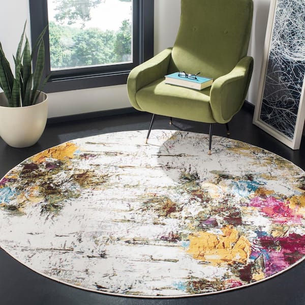 Aria Cream/Olive 6 ft. x 6 ft. Round Geometric Area Rug