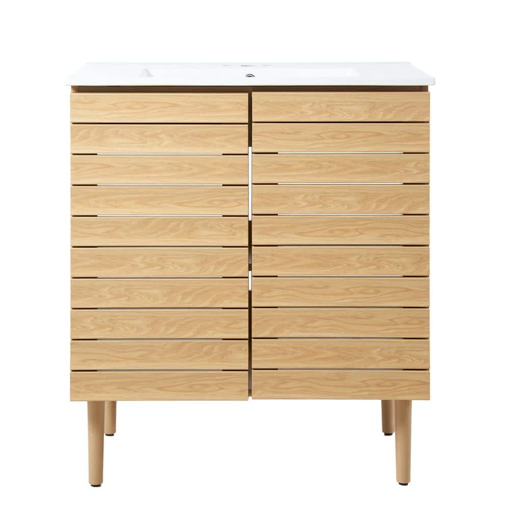 Aubert 30" Oak Slat Modern Farmhouse Bath Vanity Cabinet