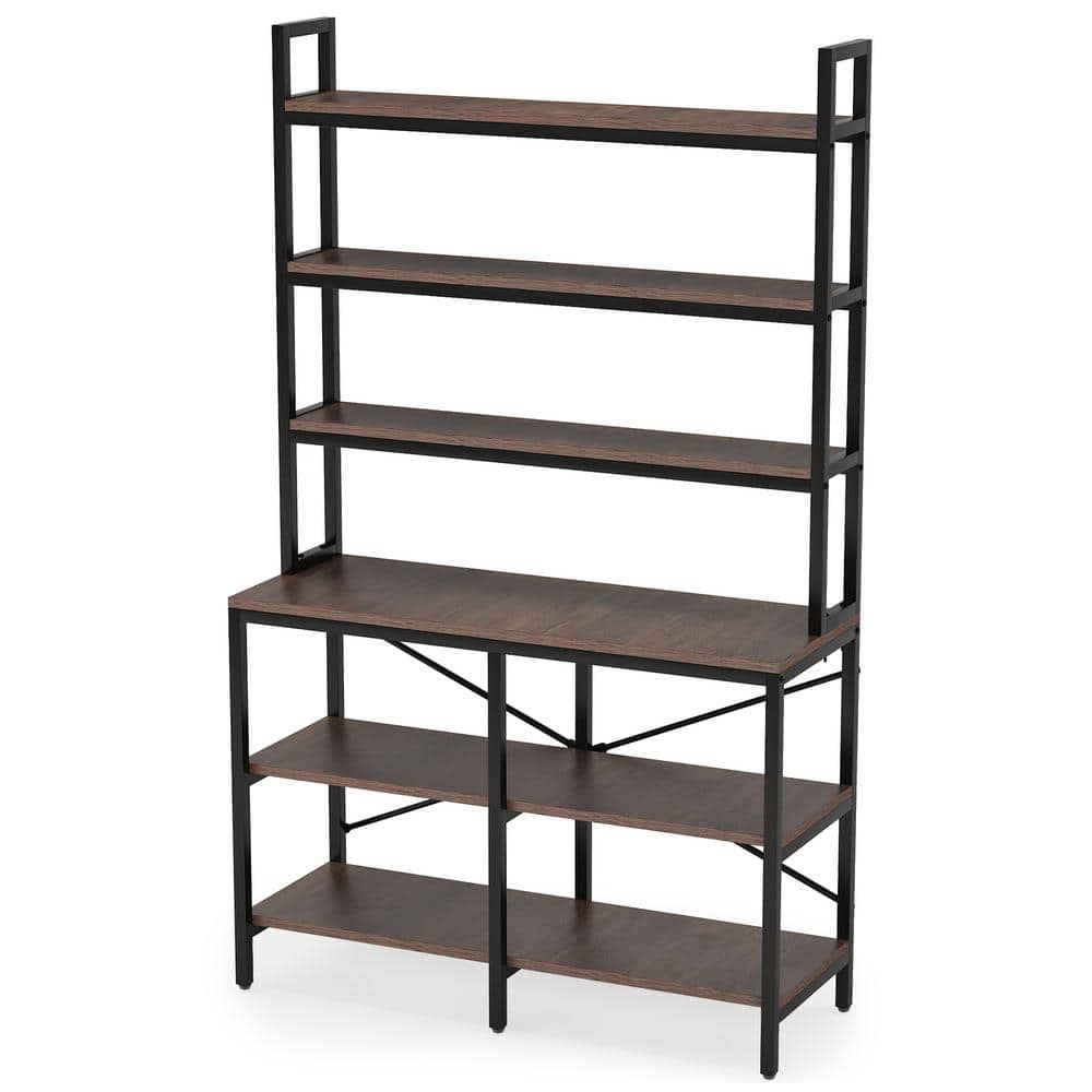 BYBLIGHT Eulas 70.8 in. Rustic Brown Wood 6Shelf Etagere Standard Bookcase with Faux Marble and