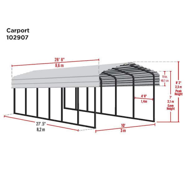 10 ft. W x 29 ft. D x 7 ft. H Eggshell Galvanized Steel Carport, Car Canopy and Shelter