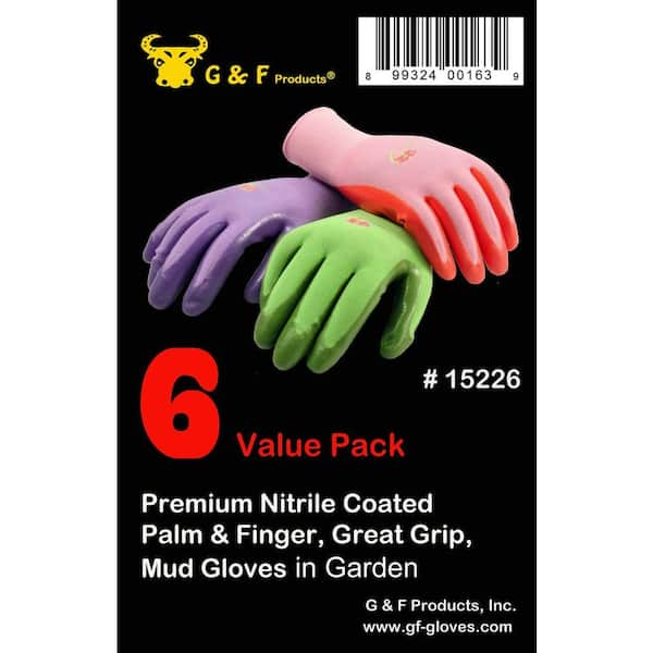 G & F 1852-3 Women Soft Jersey Garden Gloves & Work Gloves, 3-Pairs Green/Pink/Blue per Pack