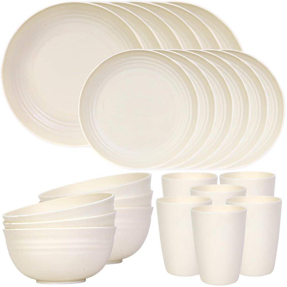 Camping & RV Series 24-Piece Unbreakable Plastic Dinnerware Set - Dishwasher & Microwave Safe in Beige (Service for 6) price history on PriceWatchPro