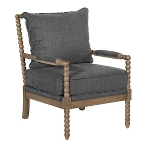 Fletcher Charcoal Fabric Spindle Chair with Rustic Brown Finish