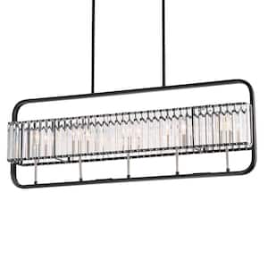 Glimmer 5-Light Glam Matte Black and Brushed Nickel Frame Linear Chandelier with Crystals