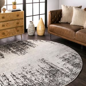 Penelope Faded Tribal Chevrons Gray 6 ft. x 6 ft. Round Area Rug