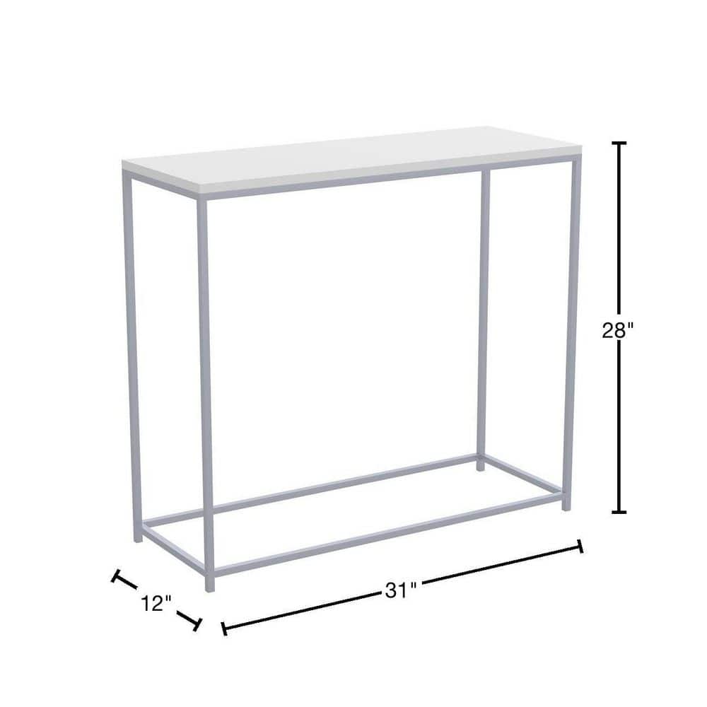Modern White and Silver Metal Console Table with Storage