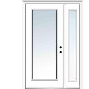 51 in. x 81.75 in. Left-Hand Inswing Clear Glass Full Lite Primed Fiberglass Prehung Front Door with One Sidelite