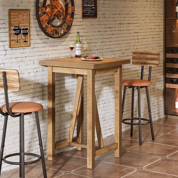 Kearsten Brown 39 in. Tall Counter Height Pub Table, Farmhouse Square High Top Bar Table for Cocktail Coffee Bistro