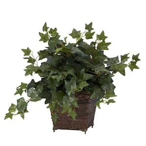 17 in. Artificial H Green Puff Ivy with Coiled Rope Planter Silk Plant