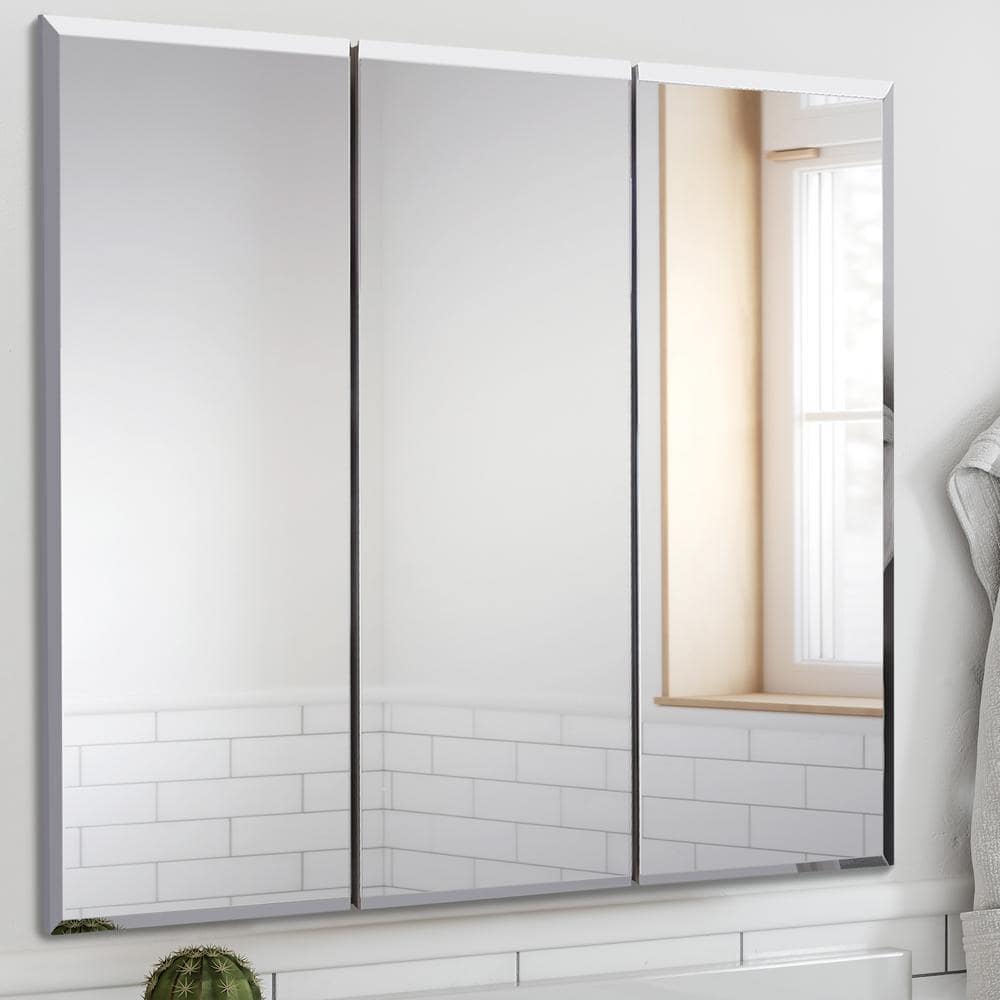 36 Inch White Tri-View Bathroom Medicine Cabinet with Mirror