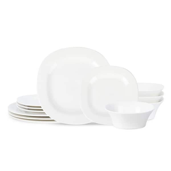 STONE LAIN Quadro 12-Piece White Porcelain Dinnerware Set (Service for 4)