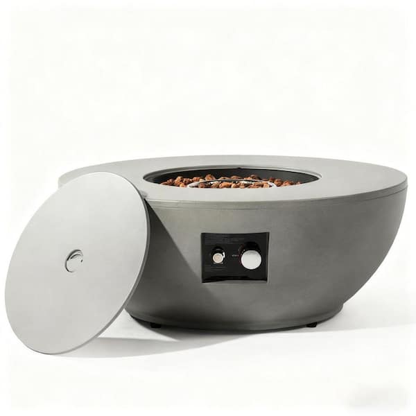 Patio Grey Round Steel Outdoor Fire Pit Table 15 in. Height with 50,000 BTU and Tank Holder