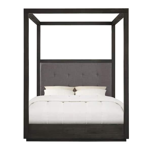 Modus Furniture Oxford Dark Wood Basalt Grey King Canopy Bed With Platform Bed Mattress Support Azu5h7 The Home Depot