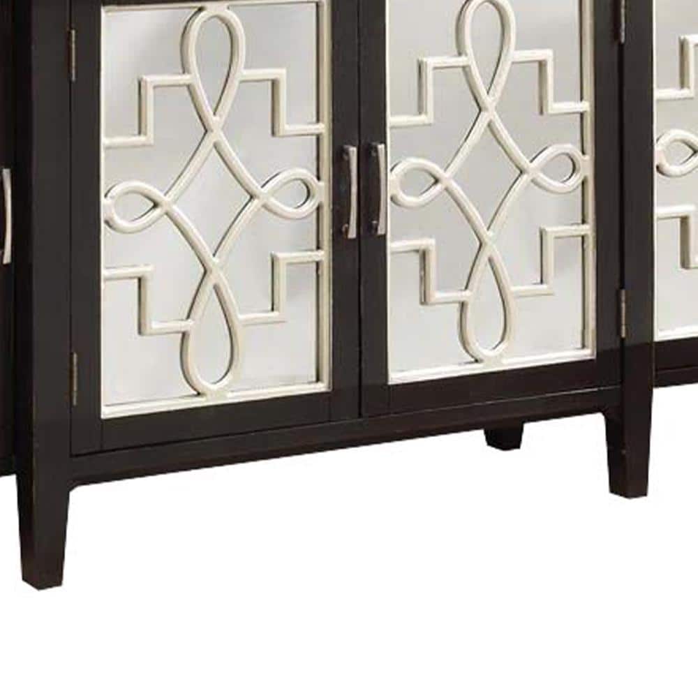 Elegant Mirrored Wine Storage Console with Brushed Gold Accents
