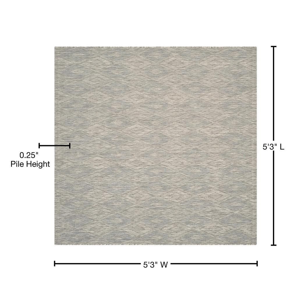 Gray Geometric Low Pile Square Indoor/Outdoor Area Rug