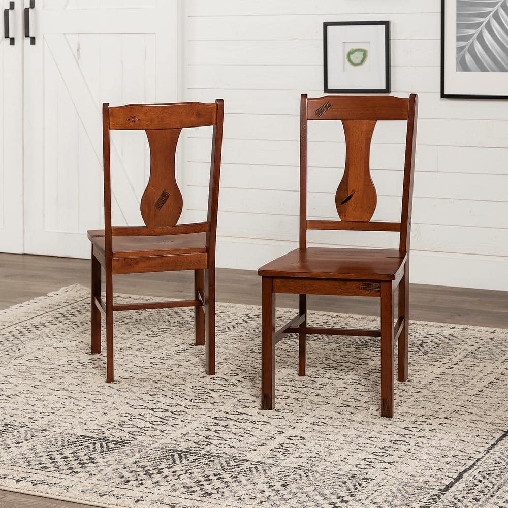 Dark Oak High Back Slat Wood Side Chair Set