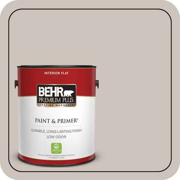 BEHR PREMIUM PLUS 1 gal. #N200-2 Doeskin Gray Flat Low Odor Interior Paint & Primer