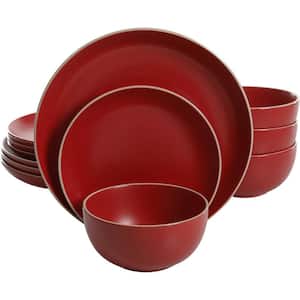 12-Piece Modern Matte Red Stoneware Dinnerware Set (Service for 4)
