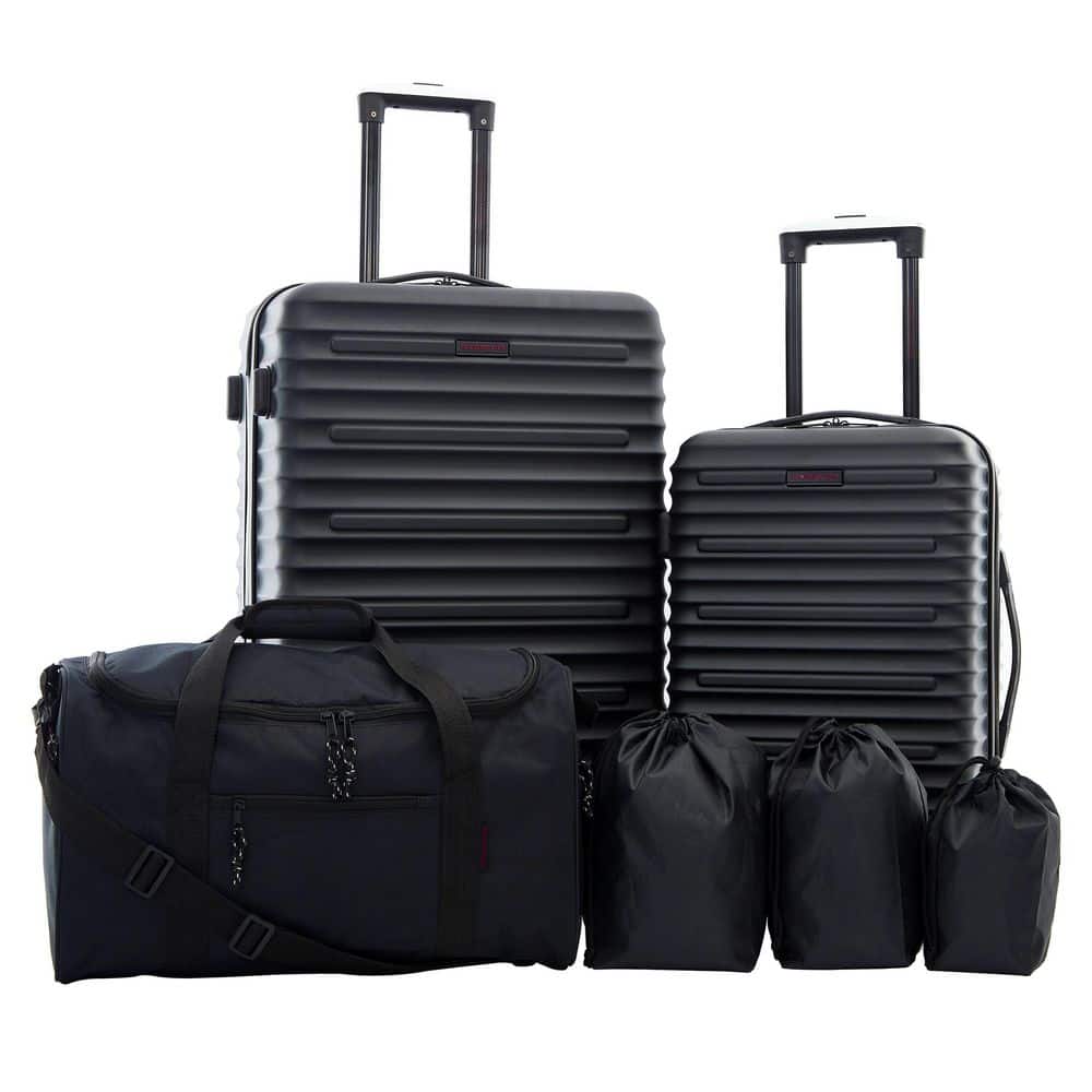 Wrangler 4 Piece Rolling Hardside Luggage Set, Black