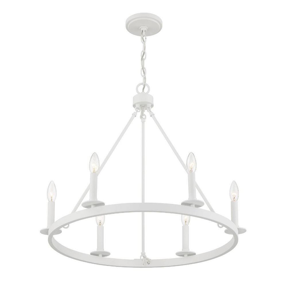 Bisque White Wagon-Wheel 6-Light Chandelier with Candle Bulbs
