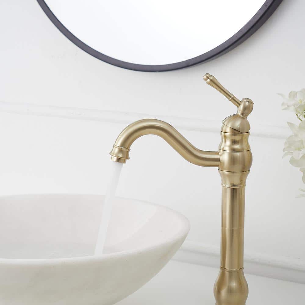 Brushed Gold Single Handle High-Arc Vessel Sink Faucet