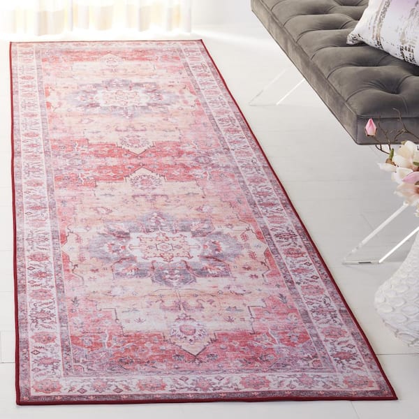 Tucson Rust/Beige 3 ft. x 8 ft. Machine Washable Distressed Floral Border Medallion Runner Rug