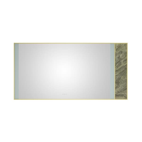 ANGELES HOME 72 in. W x 36 in. H Large Rectangular Stainless Steel Framed Dimmable Wall LED Bathroom Vanity Mirror in Gold Frame