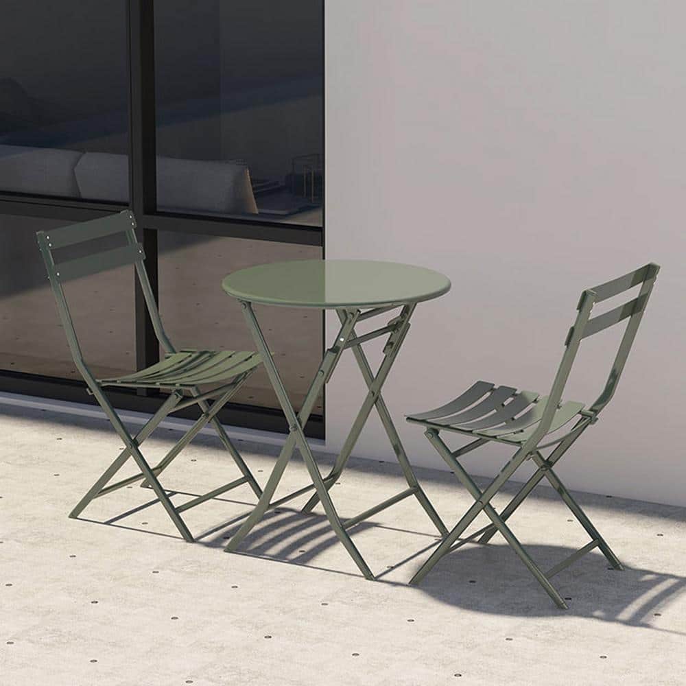 Runesay 3 Piece Metal Outdoor Bistro Set with Foldable Round Table and Chairs Dark Green BISTRO-DG13 - The Home Depot