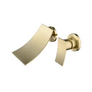 Widespread Single Handle Wall Mounted Bathroom Faucet and Hot and Cold Indicator in Gold