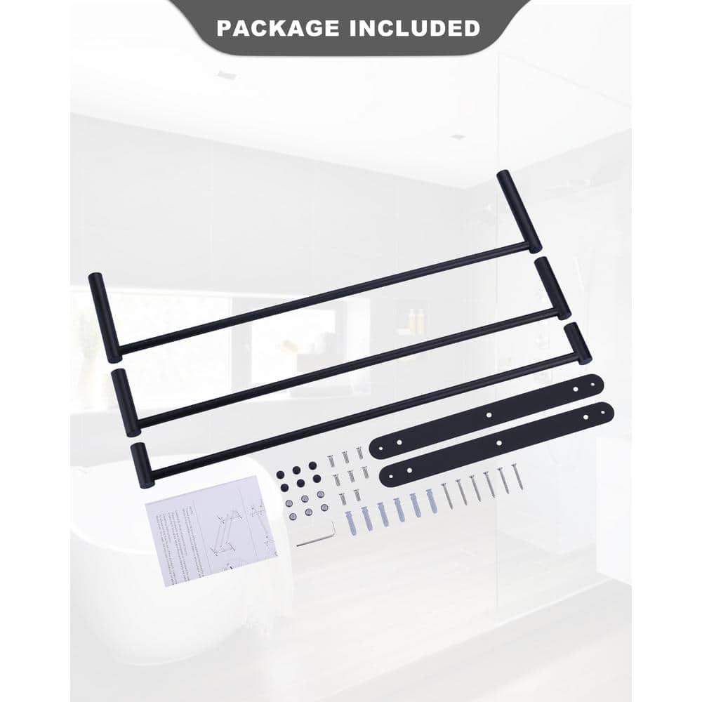 24 Inch Matte Black Stainless Steel 3-Tier Wall Mounted Towel Rack