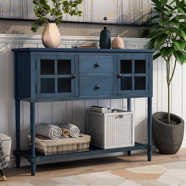 Standard Rectangle Wood Console Table, Blue Console Table With Shelves